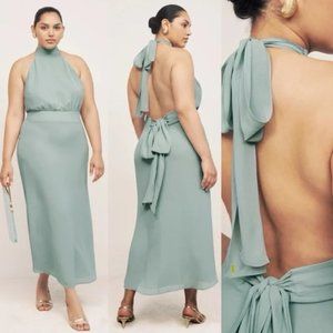 Reformation Lizbeth Halter Neck Dress in Celadon